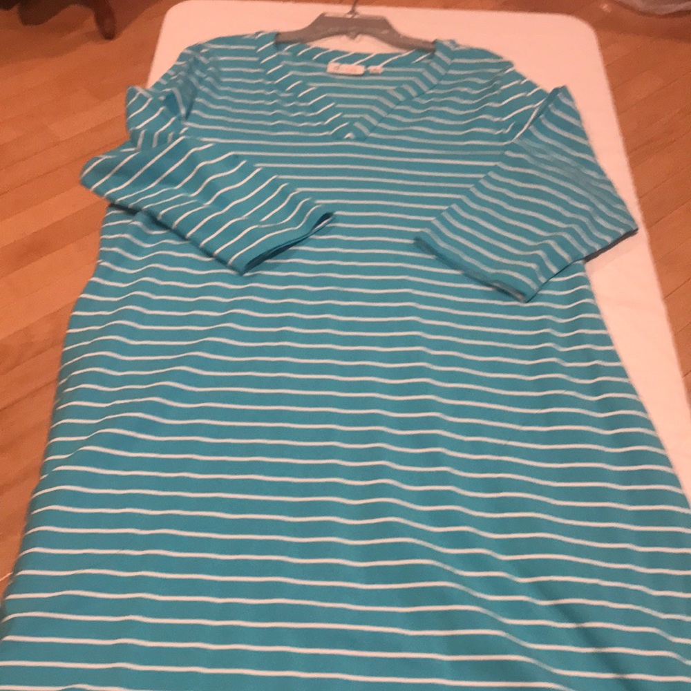 Turquoise -white striped dress
